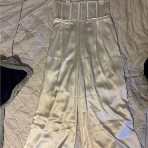 White corset detailed satin pants NWT